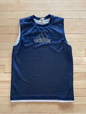 Vintage Y2K Adidas Tank Top Mens M Reversible Mesh Jersey Navy Streetwear Grunge